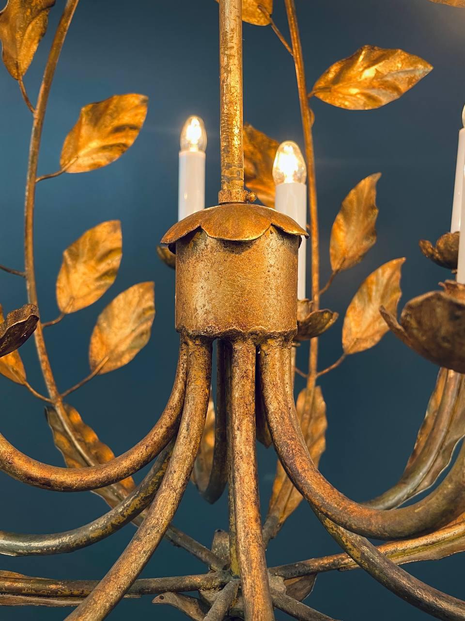 Italian 1960s Gold Leaf Chandelier Rustic Farmhouse 1