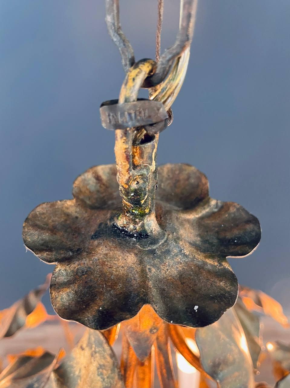 Italian 1960s Gold Leaf Chandelier Rustic Farmhouse 3