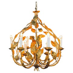 Vintage Italian 1960s Gold Leaf Chandelier Rustic Farmhouse