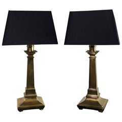 Italian 1960s Golden Brass Black Lampshade Table Lamps