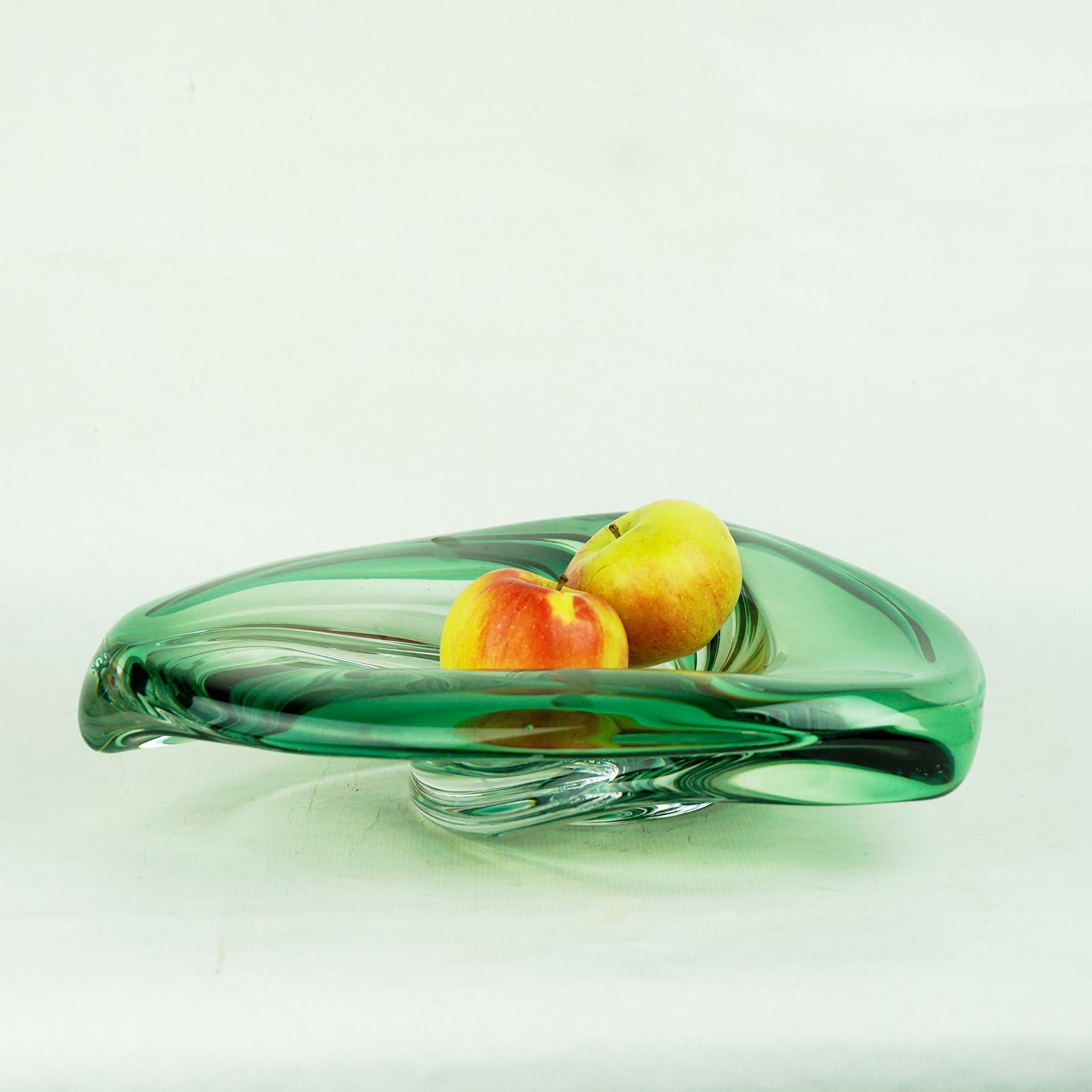 Mid-Century Modern Italian 1960s Green XL Murano Glass Fruit Bowl