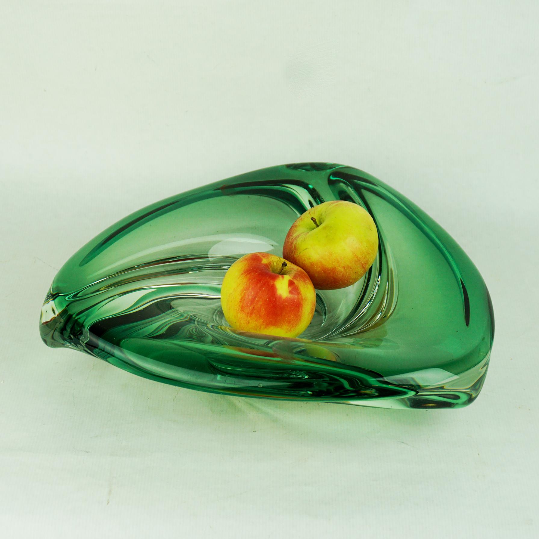Italian 1960s Green XL Murano Glass Fruit Bowl 1