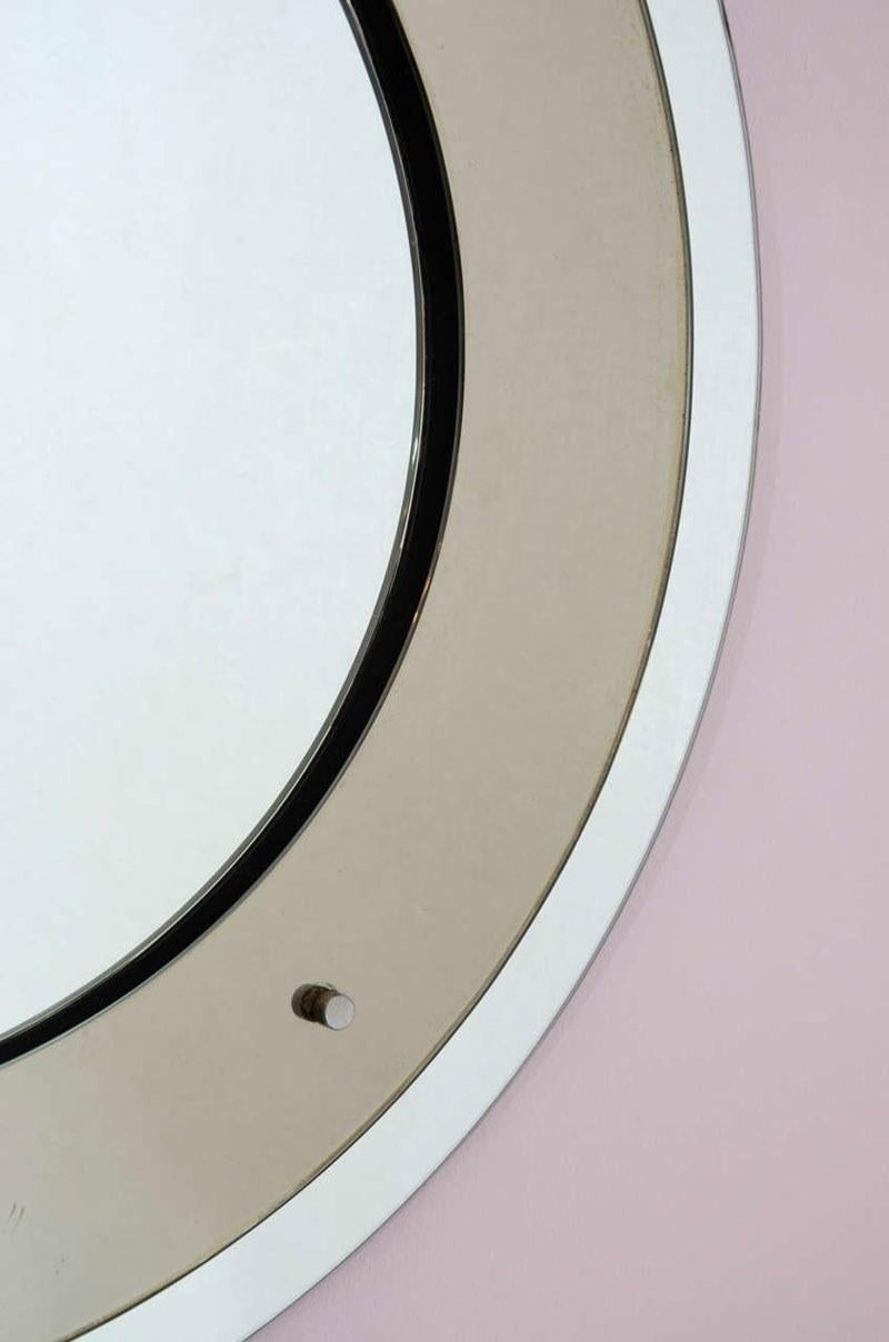 Mid-Century Modern Italian 1960s Grey and Silver Double Circle Mirror by Fontana Arte