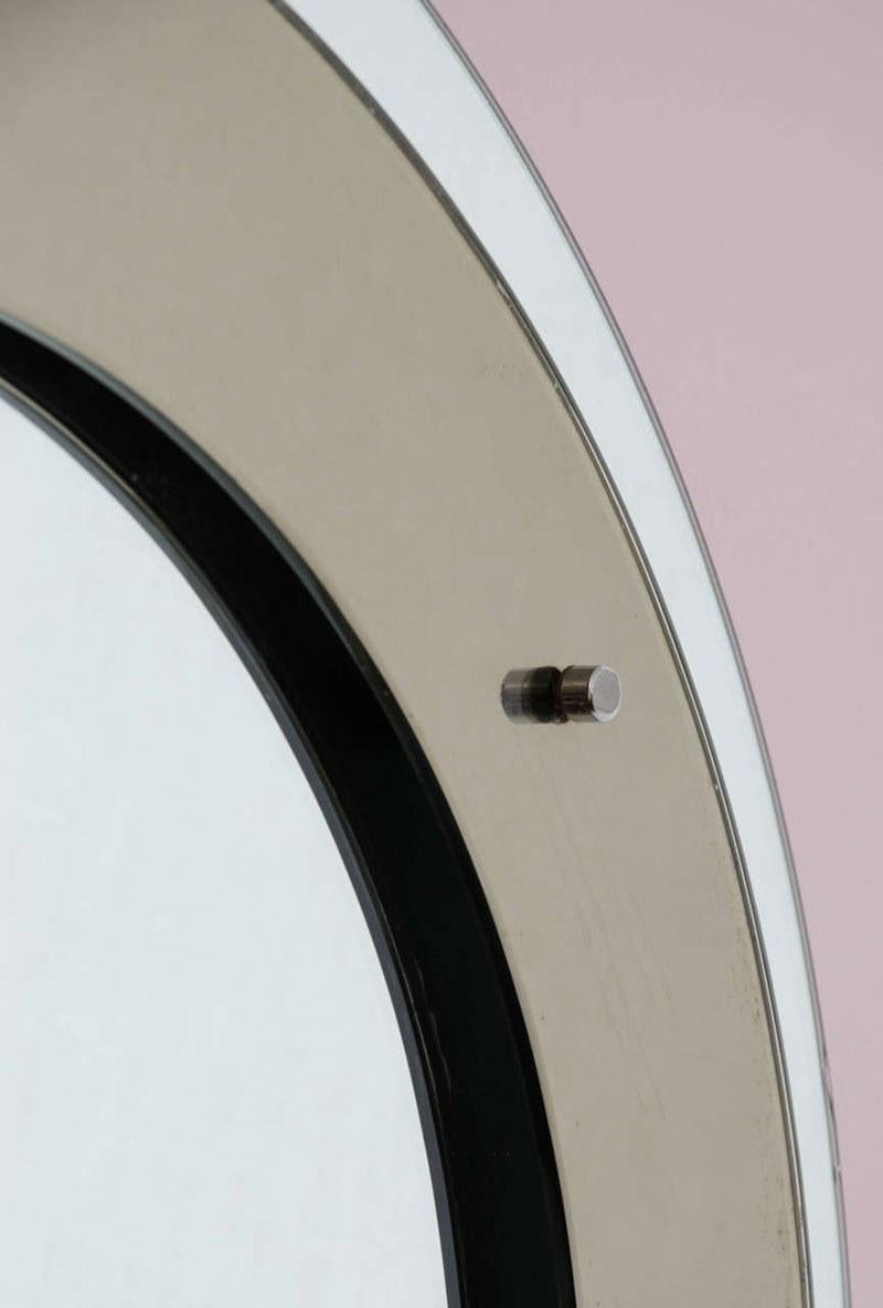 Bronzed Italian 1960s Grey and Silver Double Circle Mirror by Fontana Arte