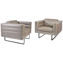 Italian 1960s Grey Leather Lounge Chairs