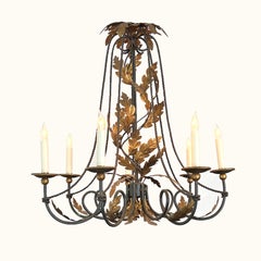 Italian 1960s Iron and Gilt-tole 7-light Chandelier