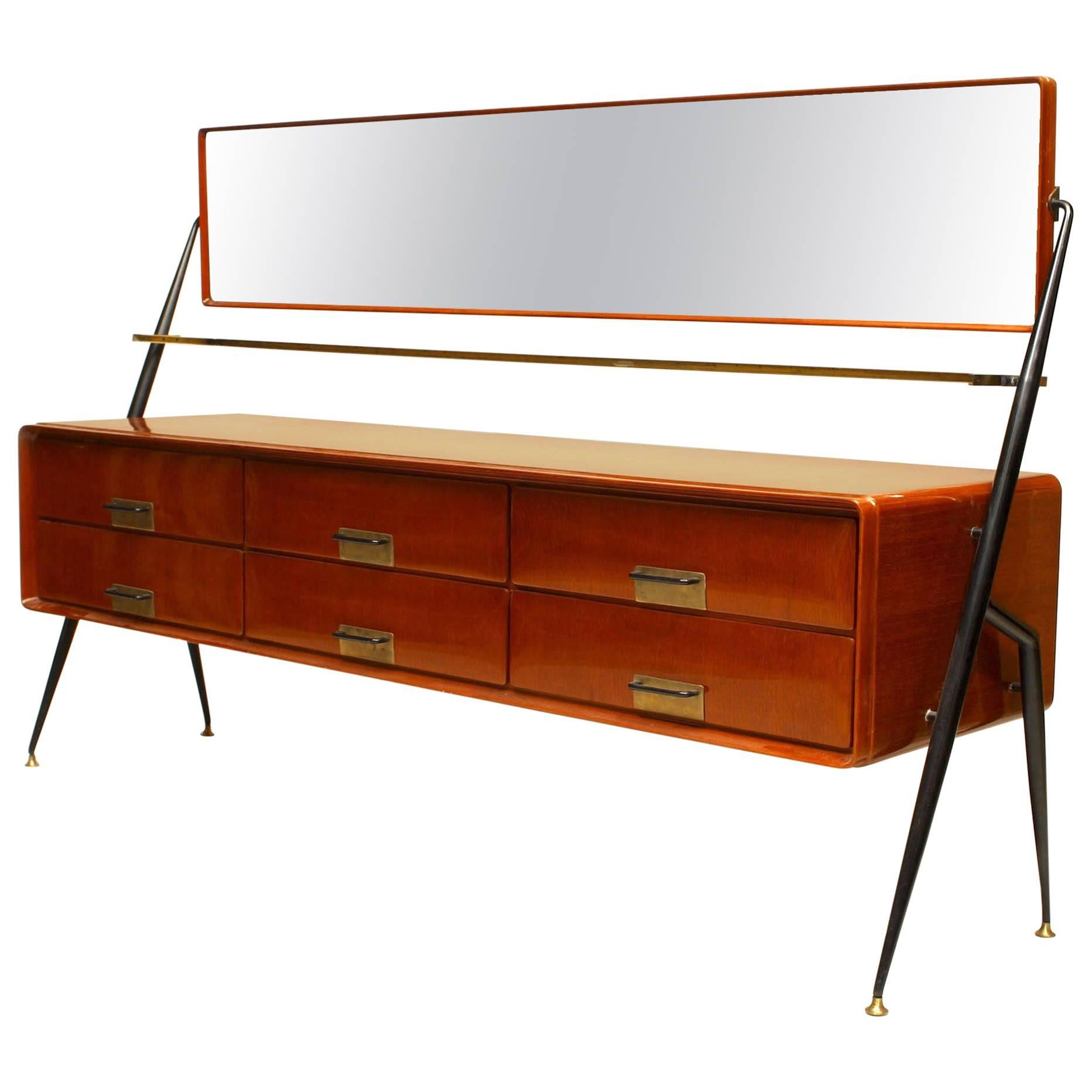 Italian 1960s Mahogany Chest with Bevelled Glass Mirror For Sale