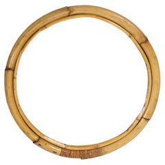 Italian 1960s Mid-Century Modern Round Wall Mirror with Double Bamboo Frame