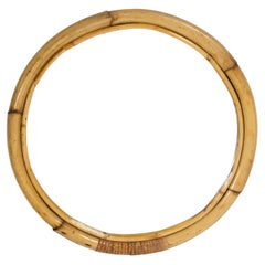 Italienischer runder Mid-Century-Modern-Wandspiegel mit doppeltem Bambusrahmen, 1960er Jahre