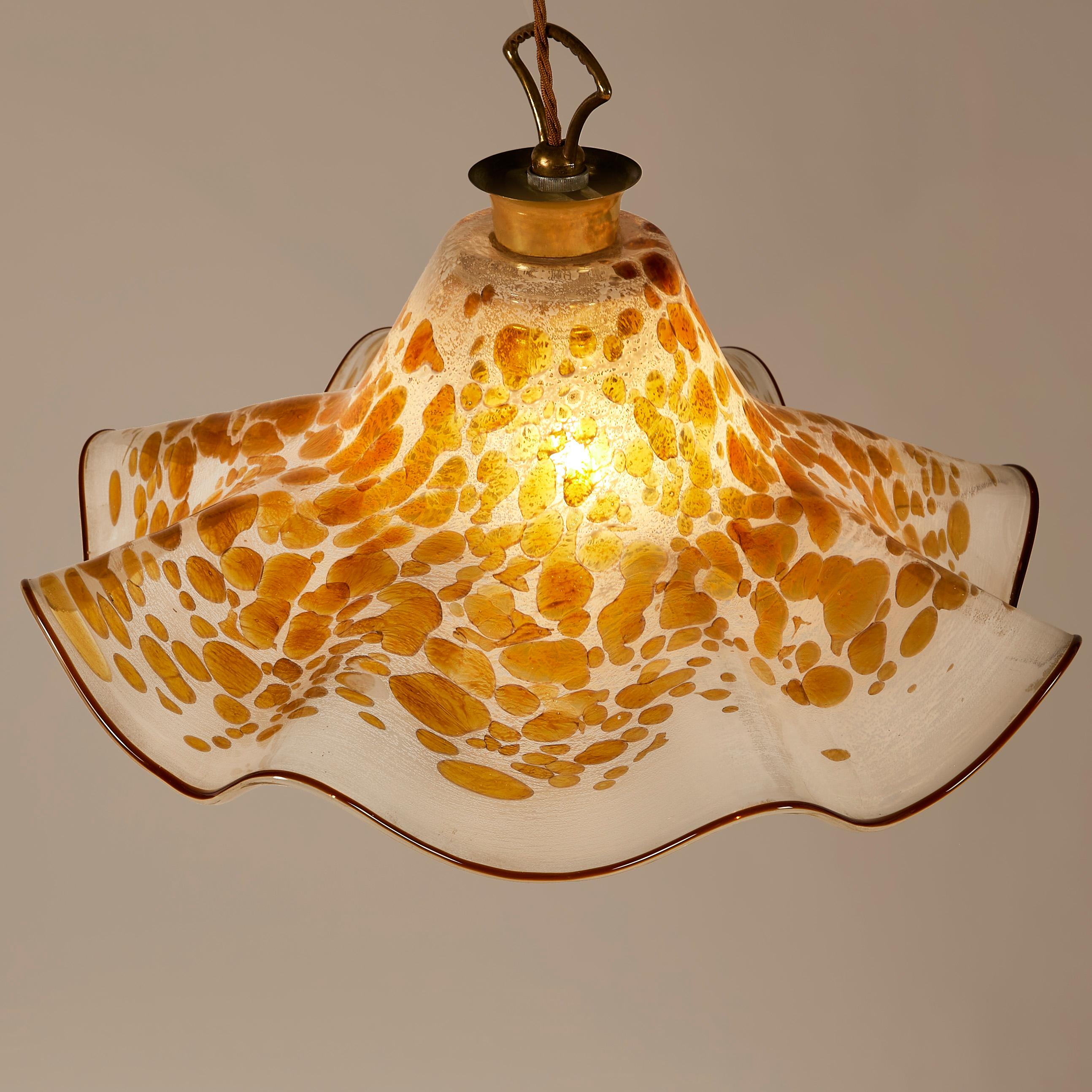 Mid-20th Century Italian 1960s Murano amber, brown and cream 'Fazzoletto' Hankerchief Pendant For Sale
