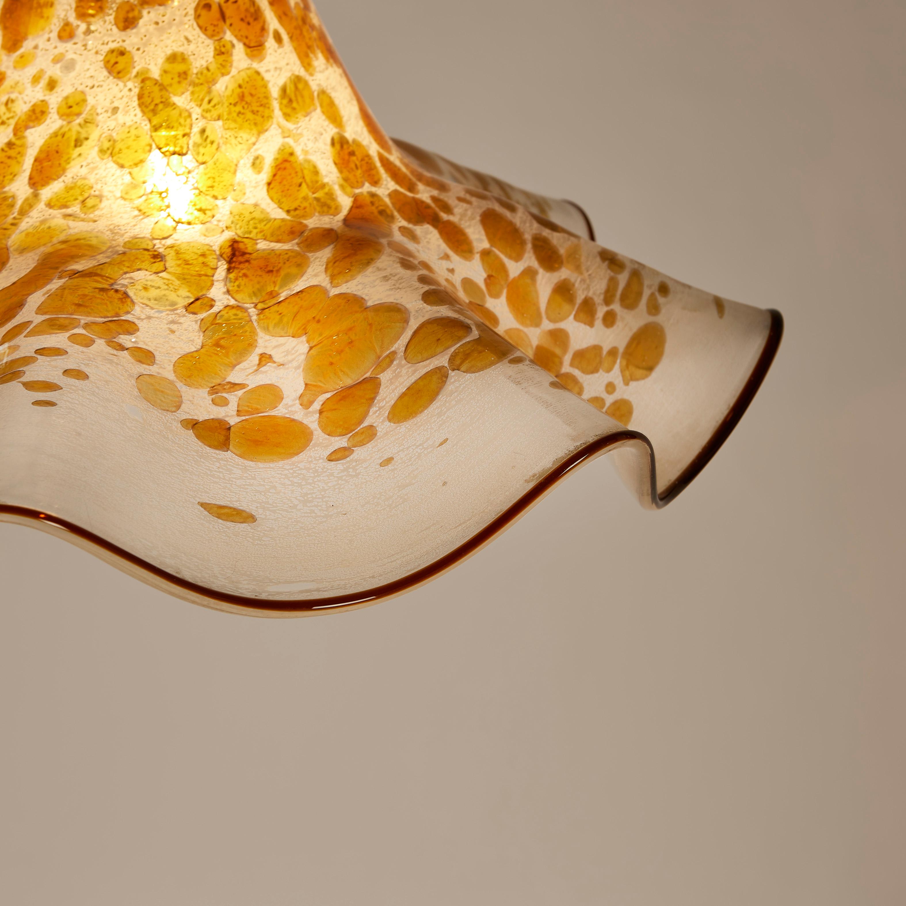Brass Italian 1960s Murano amber, brown and cream 'Fazzoletto' Hankerchief Pendant For Sale