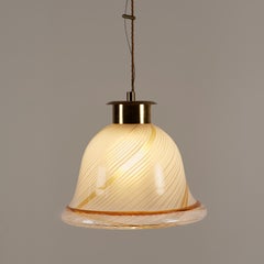Italian 1960s cream and amber Murano and brass striped shaped  pendant