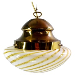 Italian 1960s Murano Hand Blown Glass and Brass Pendant Lamp