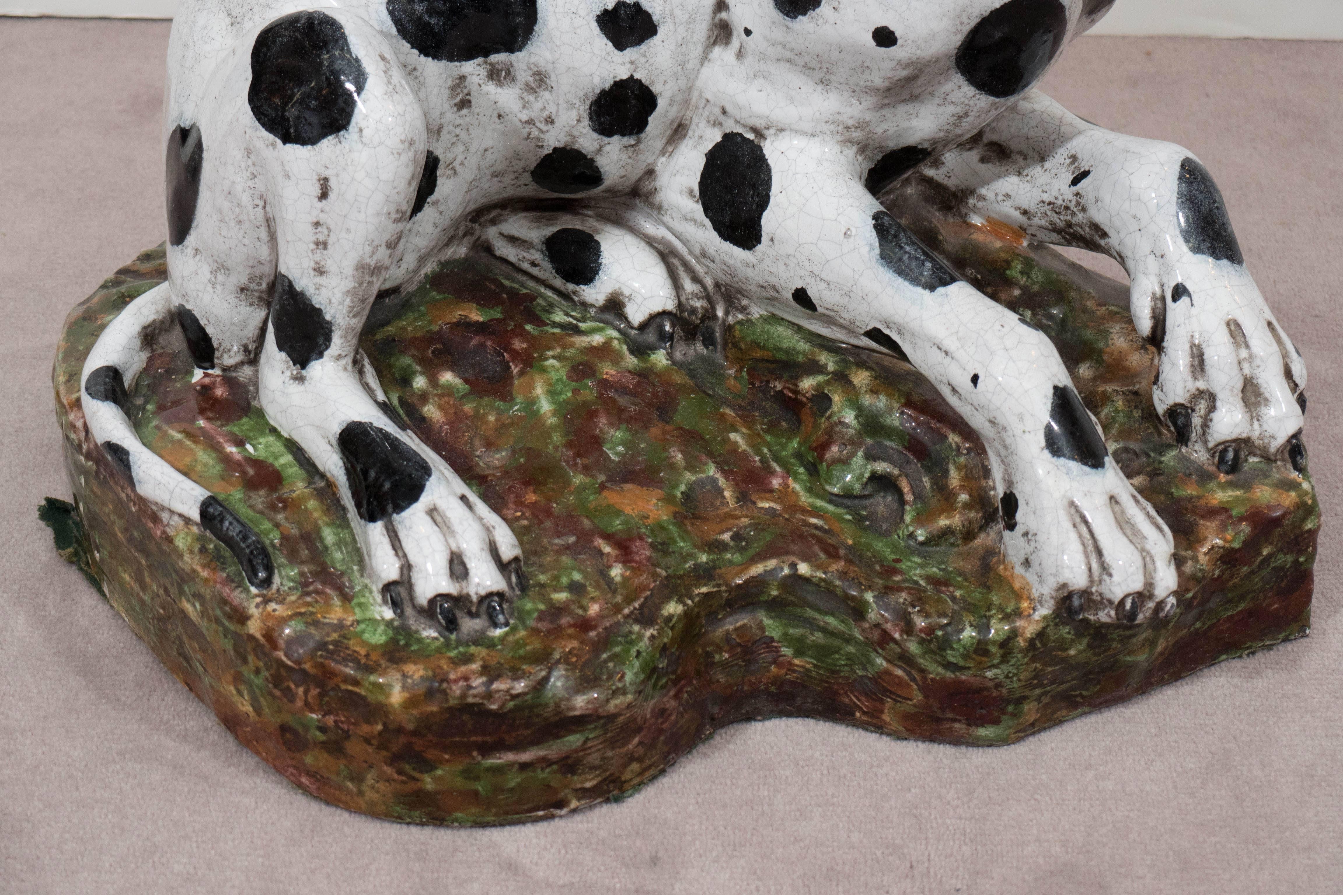 Glazed Italian 1960s Occasional Glass Top Table with Ceramic Dalmatian as Base