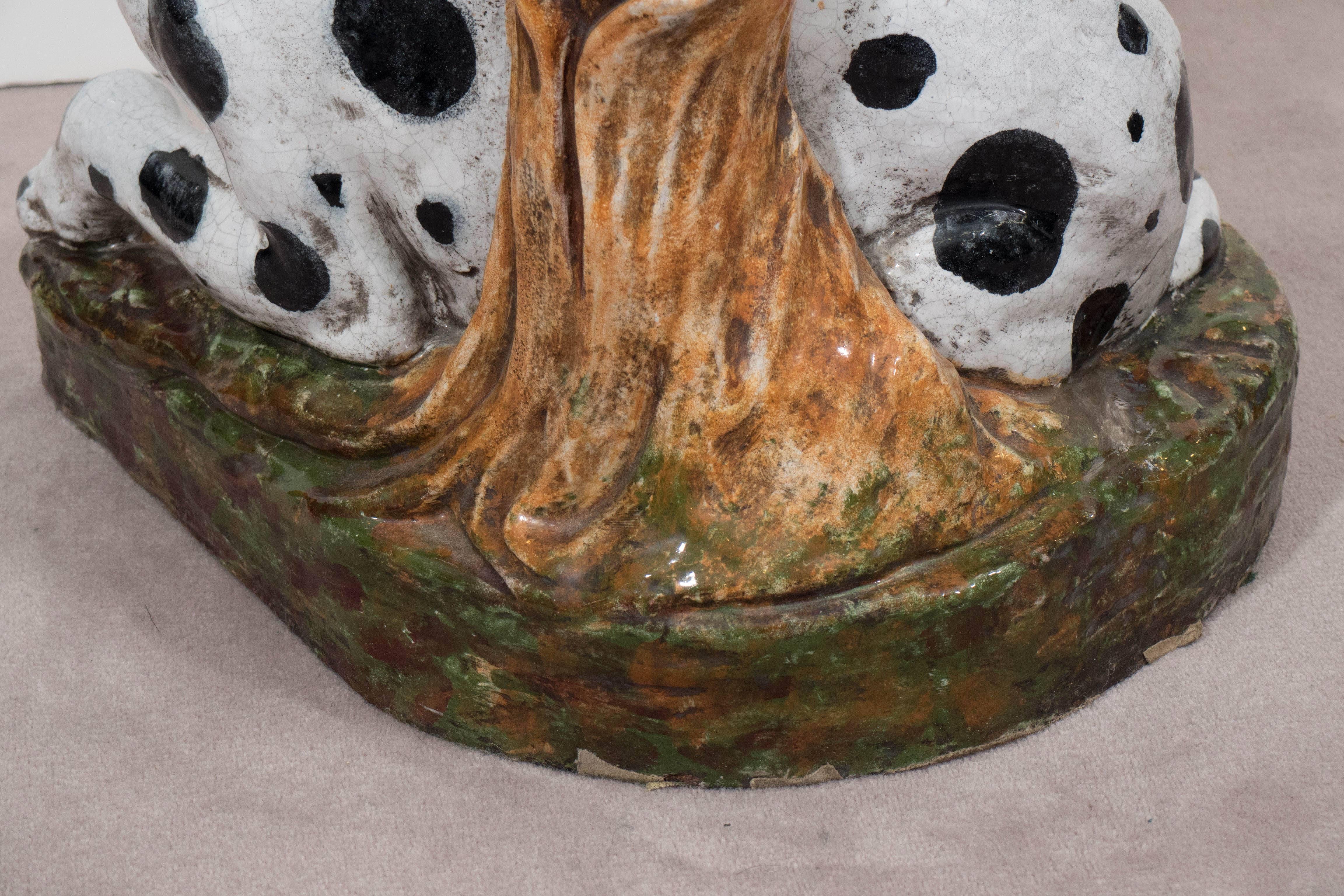 Italian 1960s Occasional Glass Top Table with Ceramic Dalmatian as Base 2