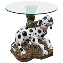 Table d'appoint italienne des années 1960:: dessus en verre et base en céramique de type dalmatien