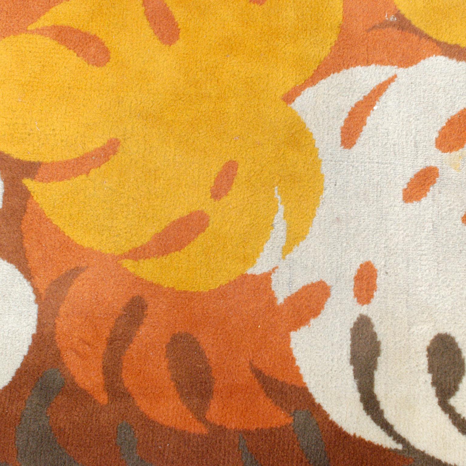 Charming and very decorative floral carpet in wonderful shades of yellow, orange, cream and brown colours- great highlight for any, Mid-Century Modern Interior!