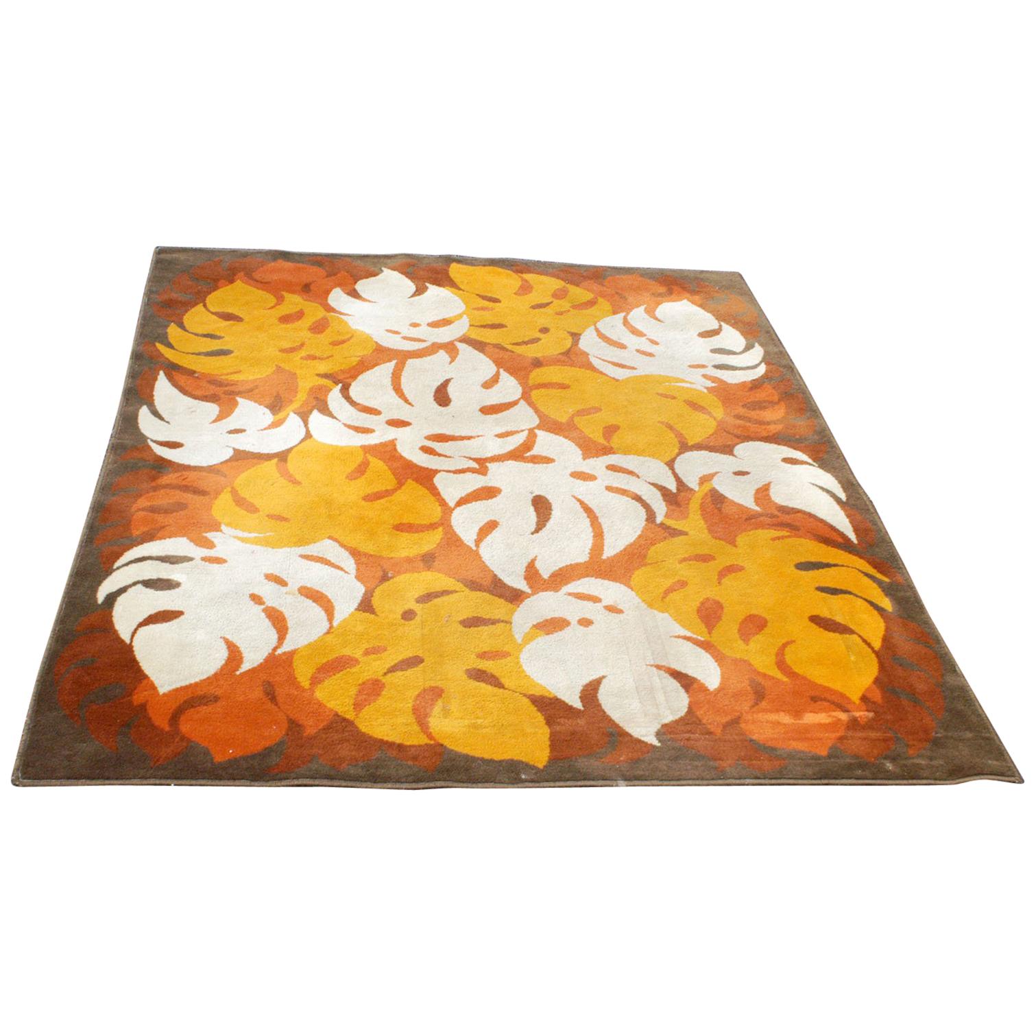Italian 1960s Orange Floral Lounge Carpet