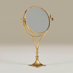 Italian 1960s oval brass table mirror on stand