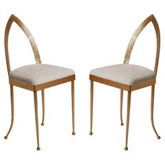1960's Italy Pair of Gilded Metal Vanity Chairs Reupholstered in Shearling