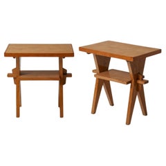 Italian 1960's Pair of Oak "X" Leg Side Tables