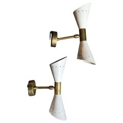 Italian 1960s Pair of Sconces Lacquered Metal and Brass