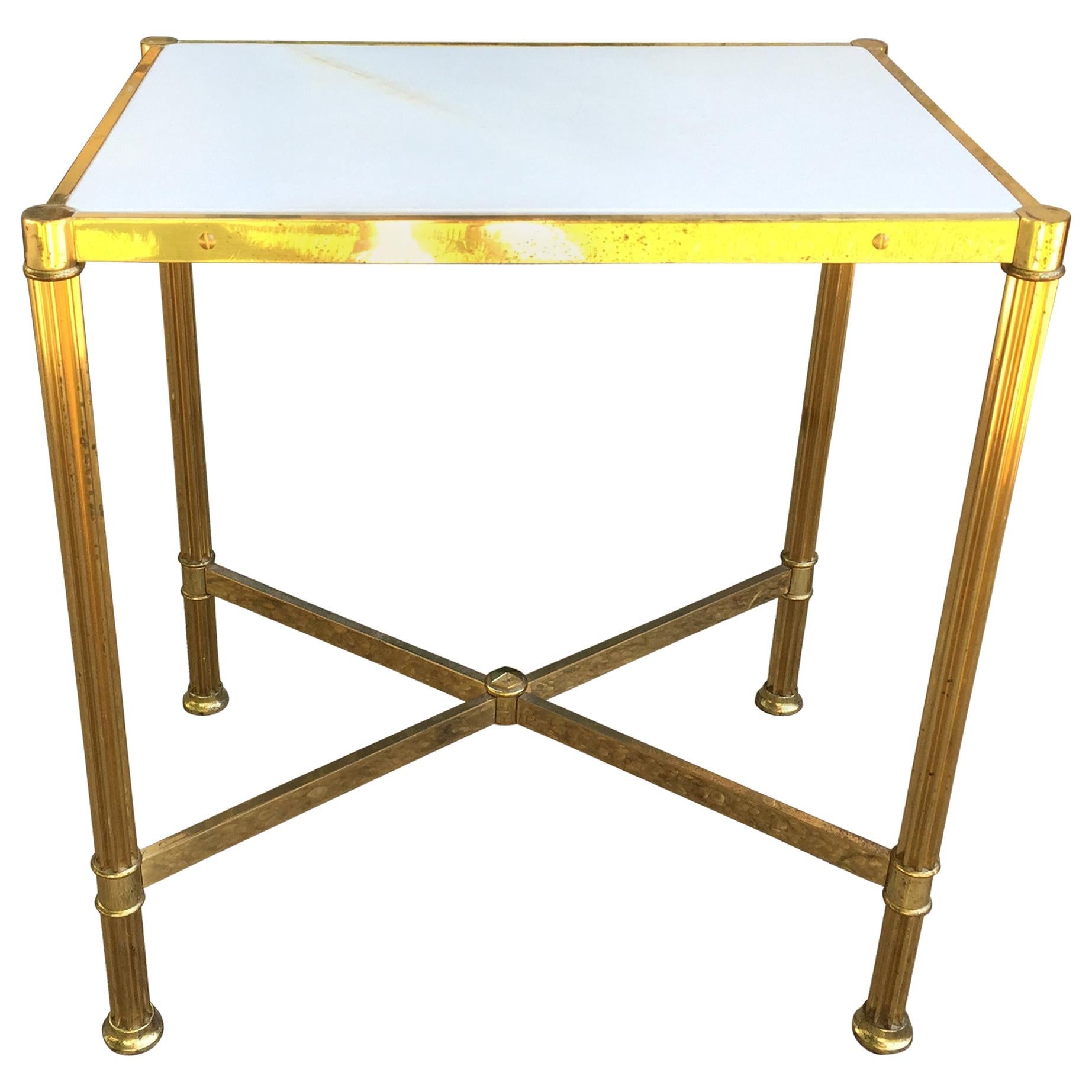 Italian 1960s Parchment and Brass Side Table, Attributed to Maison Jansen