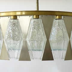 Italian 1960s Poliedri Glass, Steel and Brass Ceiling Lamp