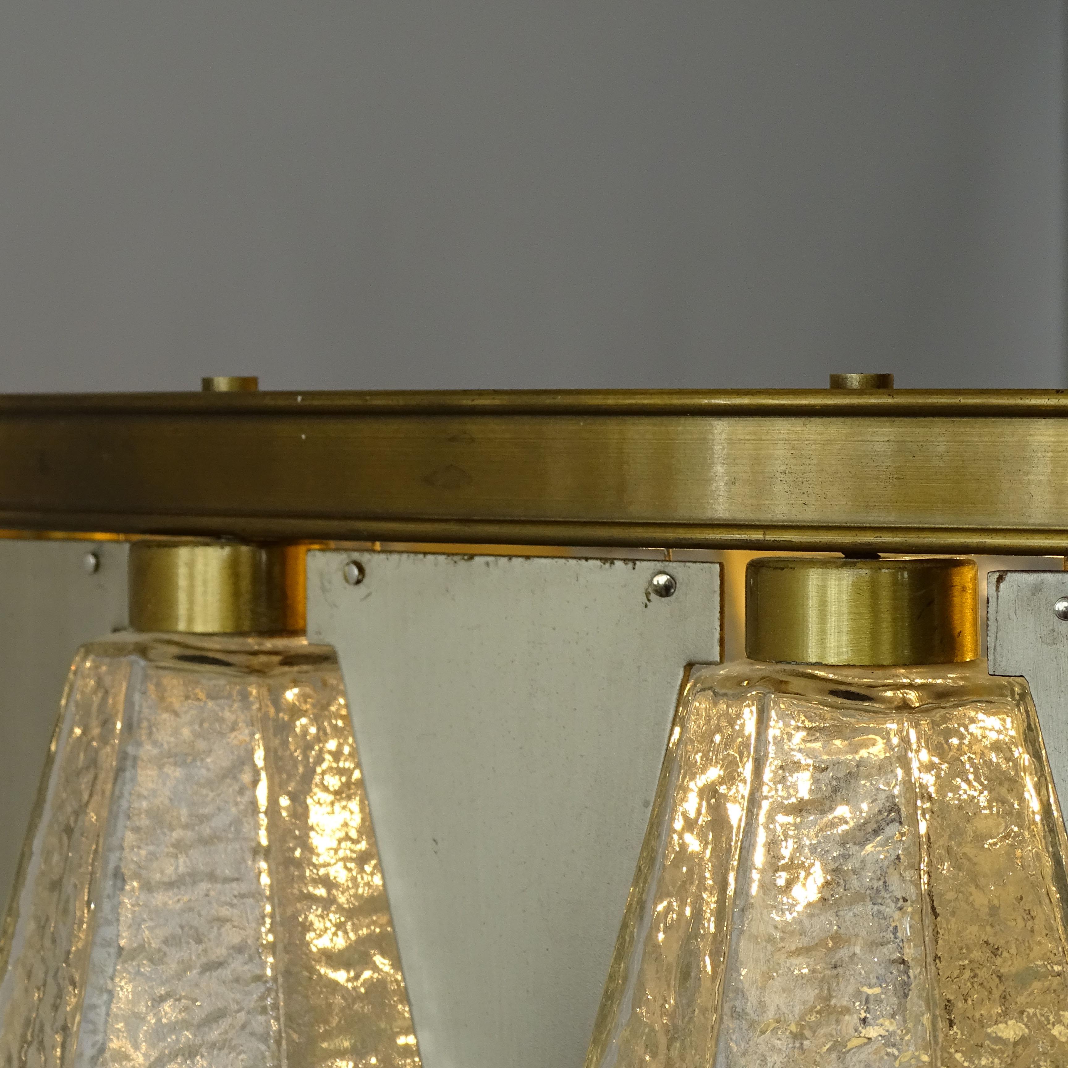 Mid-20th Century Italian 1960s Poliedri Glass, Steel and Brass Ceiling Lamp For Sale