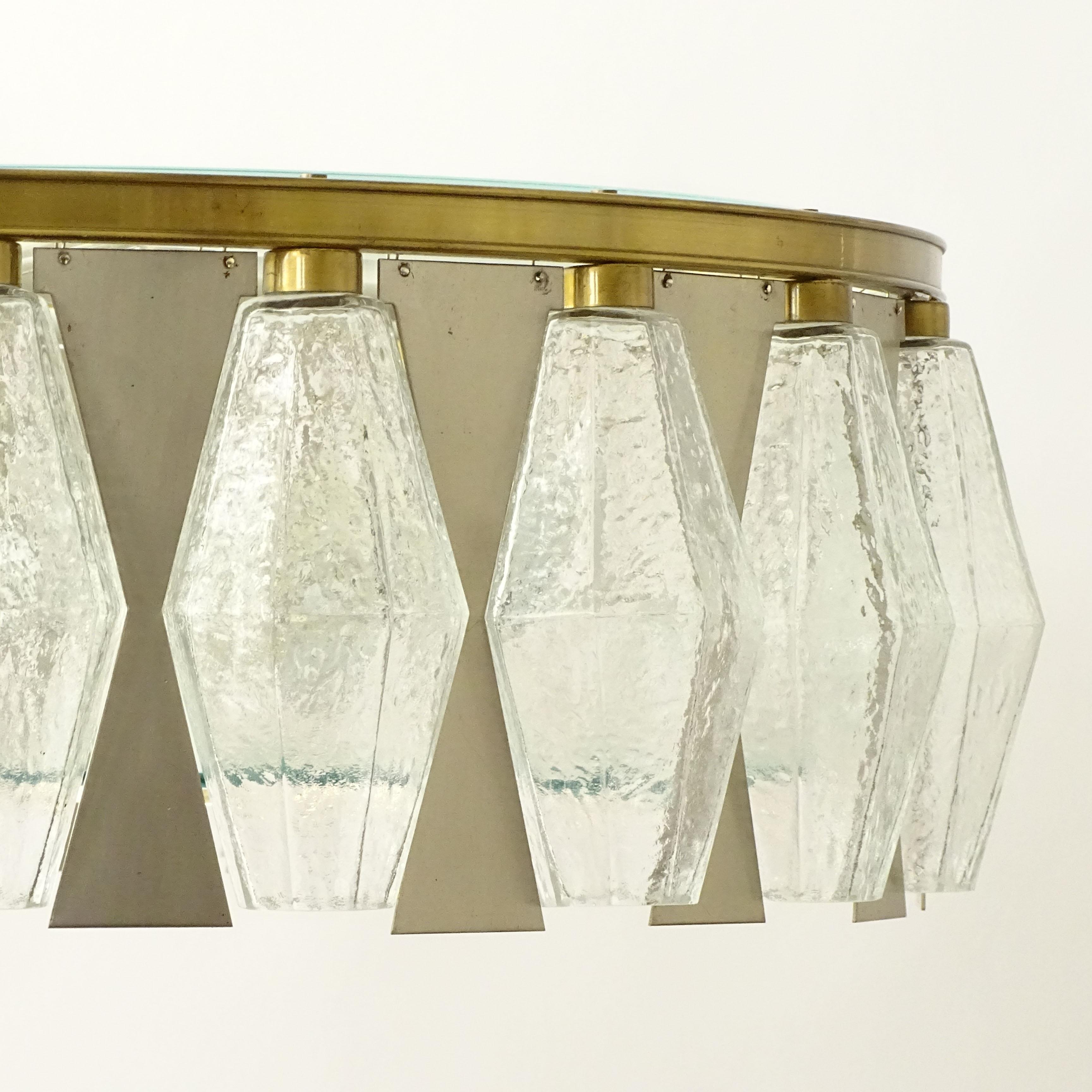 Italian 1960s Poliedri Glass, Steel and Brass Ceiling Lamp For Sale 4