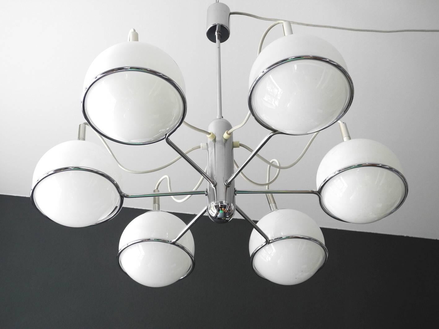 Italian 1960s Pop Art Space Age Chrome Ceiling Lamp with Six Glass Balls 2
