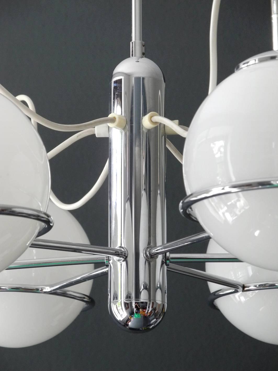 Mid-20th Century Italian 1960s Pop Art Space Age Chrome Ceiling Lamp with Six Glass Balls