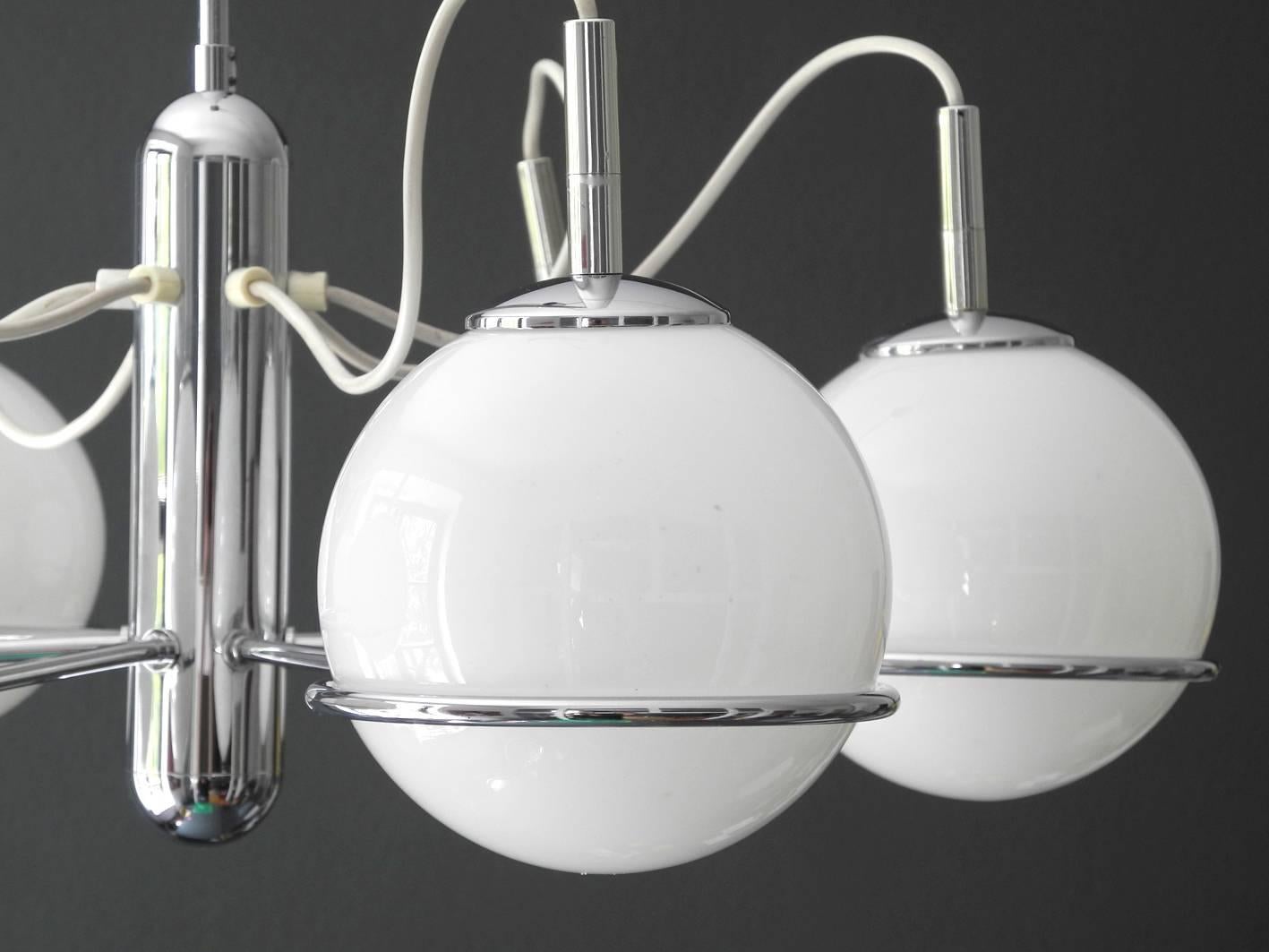 Italian 1960s Pop Art Space Age Chrome Ceiling Lamp with Six Glass Balls 1