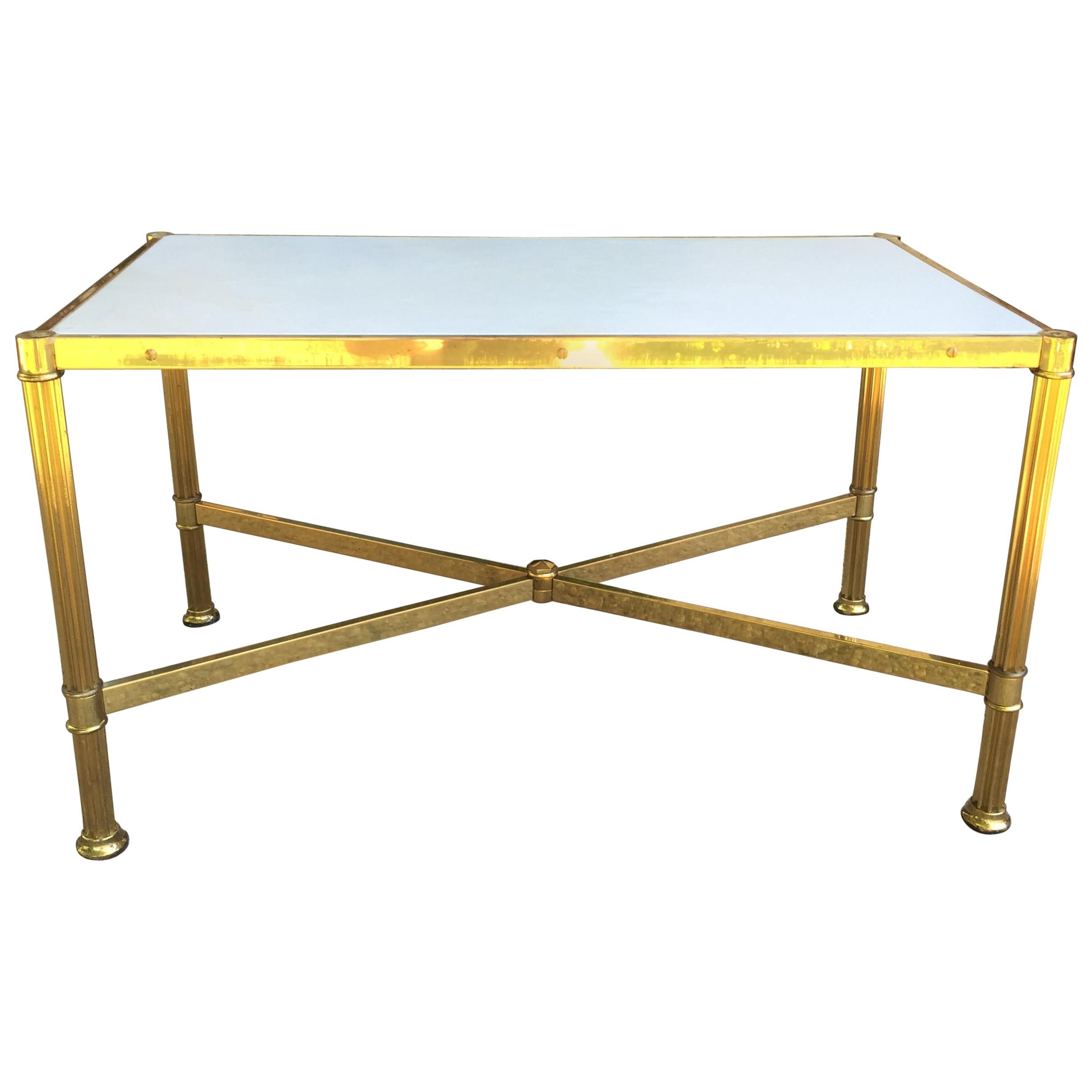 Italian 1960s Rectangular Side Table in Parchment and Brass, Attr. Maison Jansen