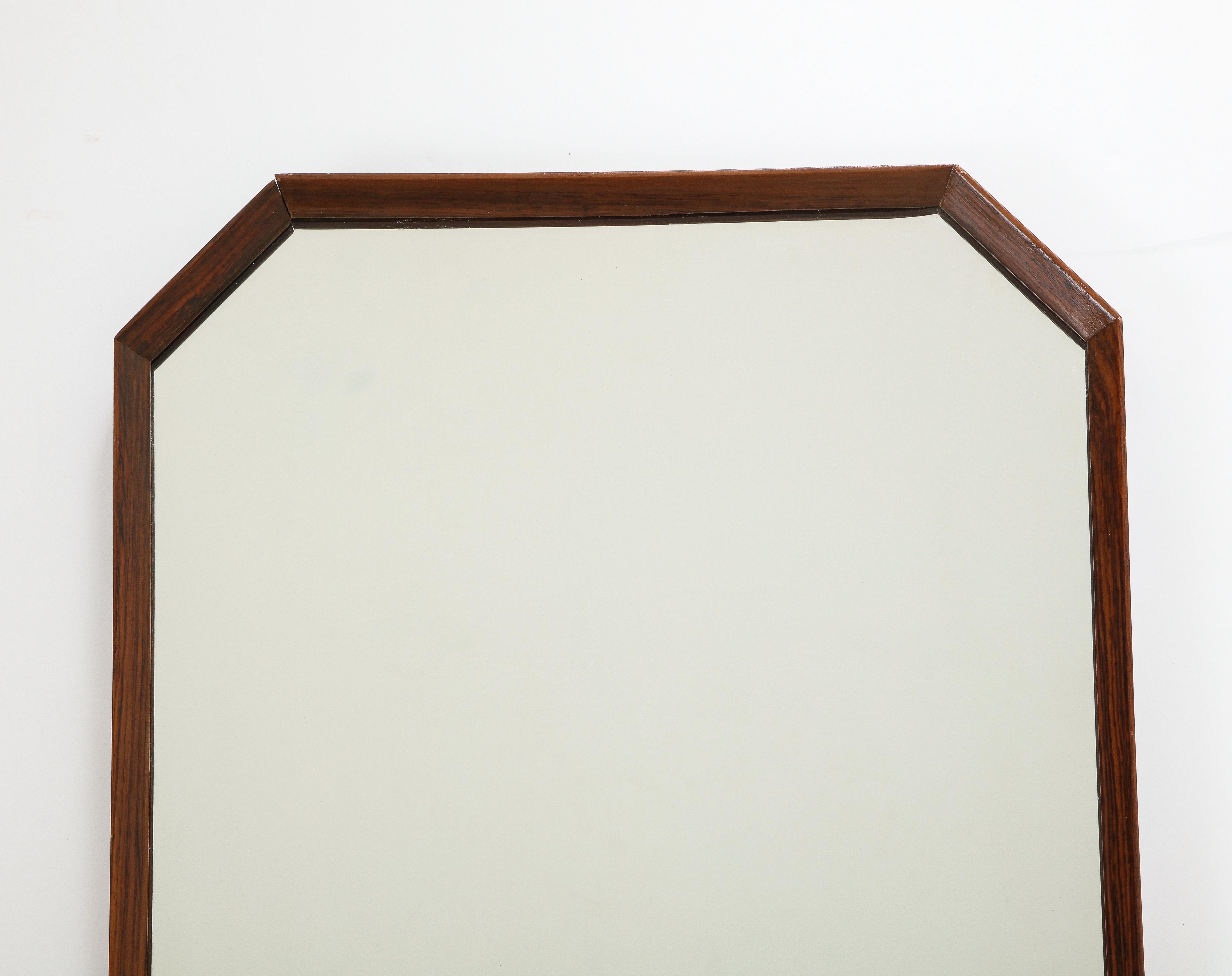 Italian 1960's Rosewood Octagonal Wall Mirror In Good Condition For Sale In New York, NY