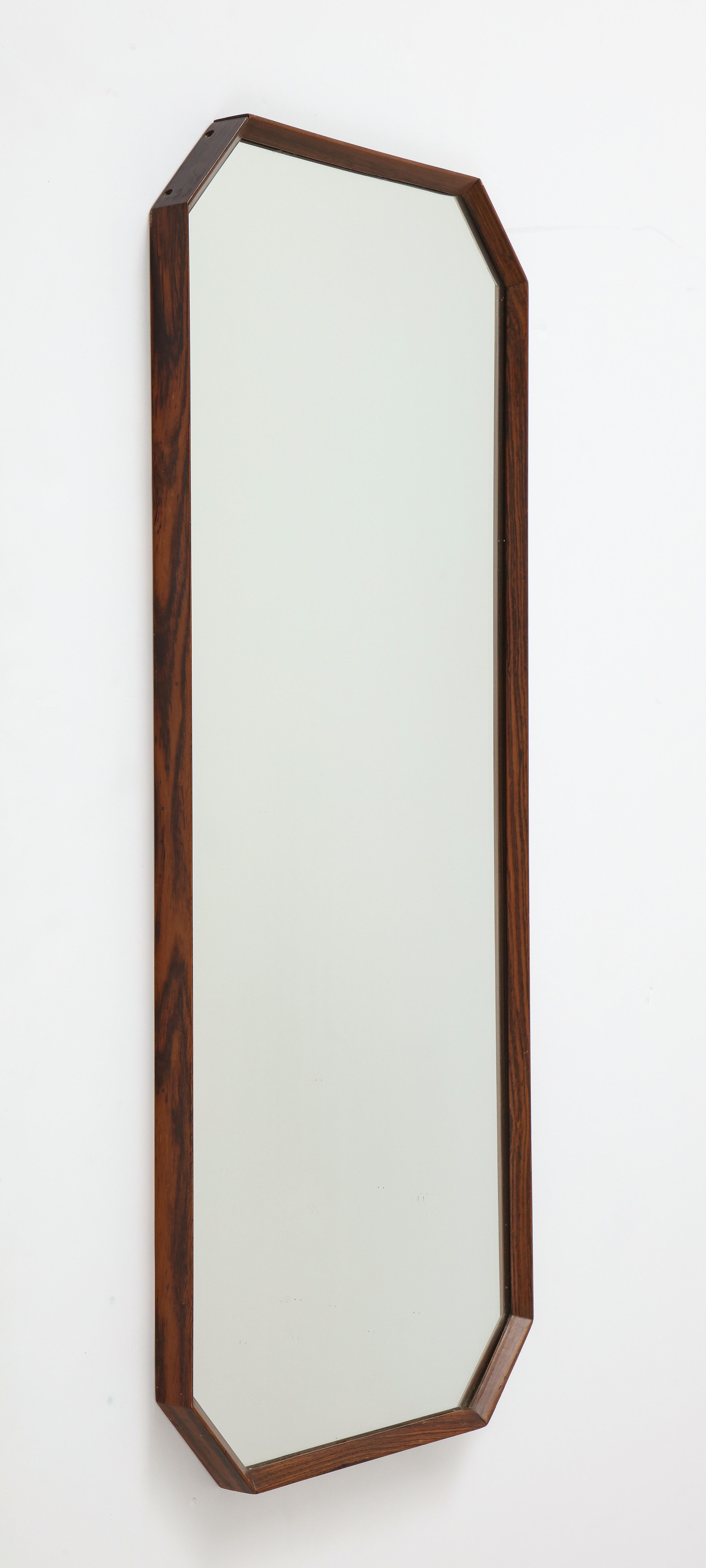Mid-20th Century Italian 1960's Rosewood Octagonal Wall Mirror For Sale