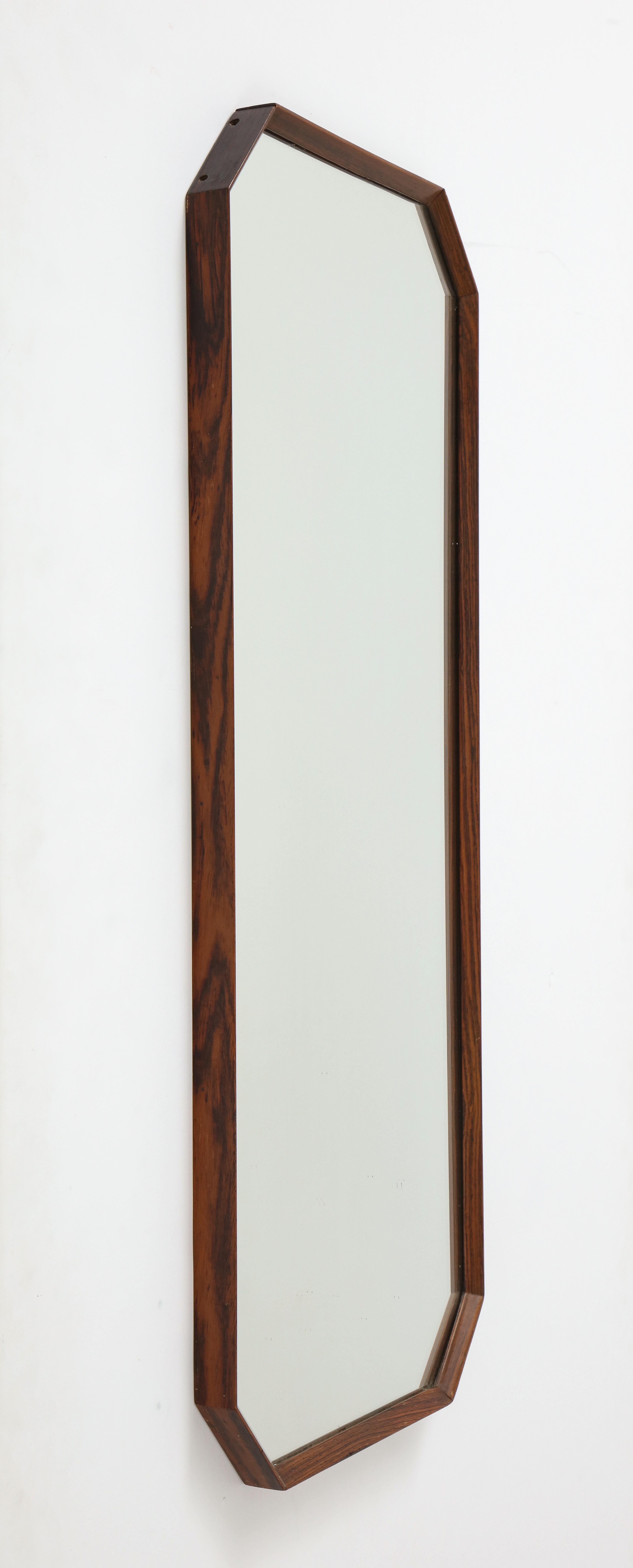 Glass Italian 1960's Rosewood Octagonal Wall Mirror For Sale
