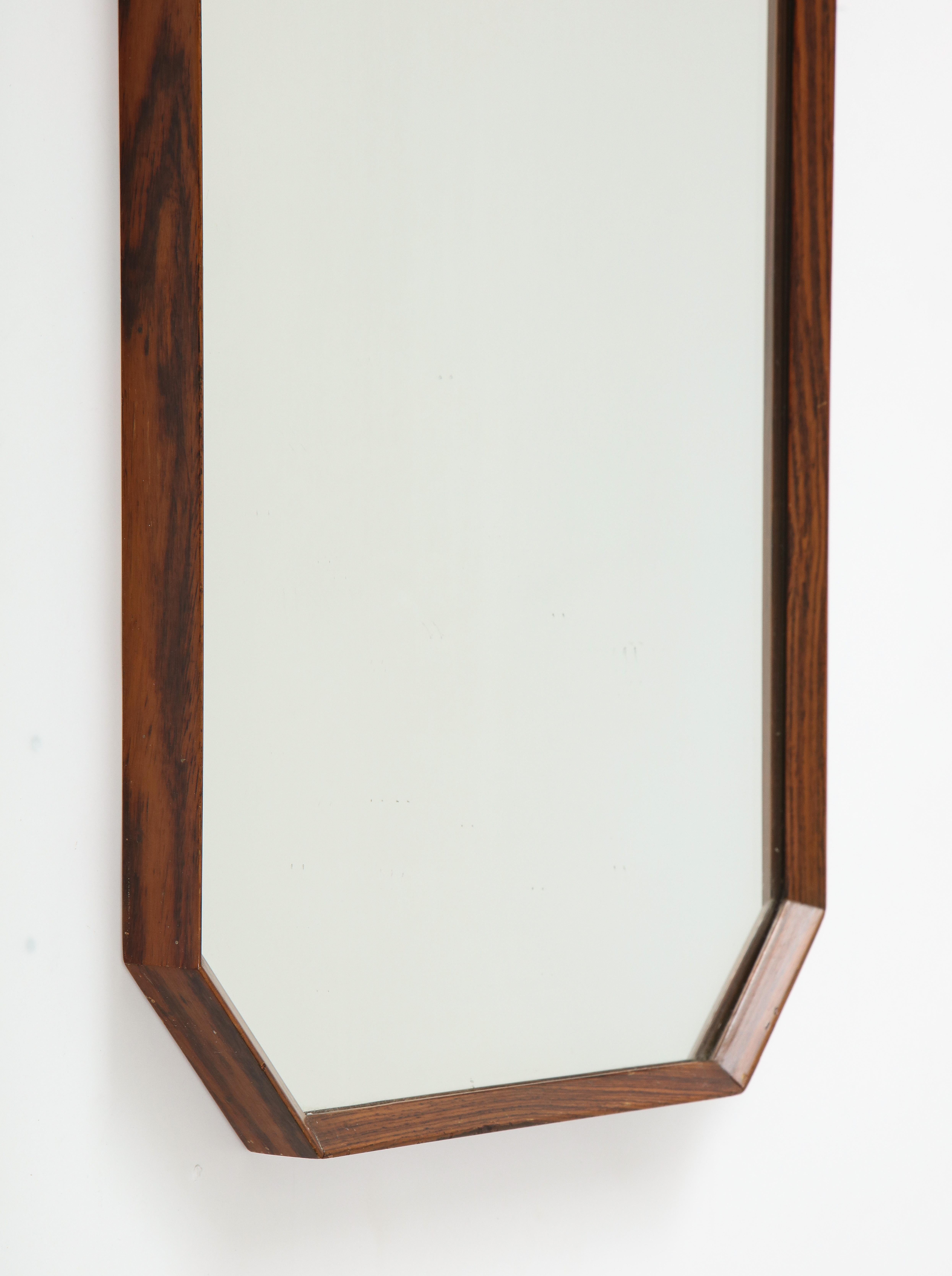 Italian 1960's Rosewood Octagonal Wall Mirror For Sale 1