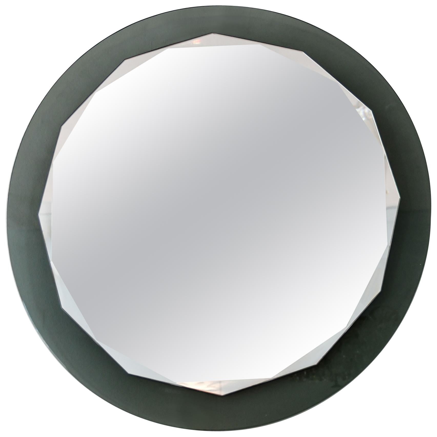 Italian 1960s Round Scalloped Wall Mirror by Cristal Arte