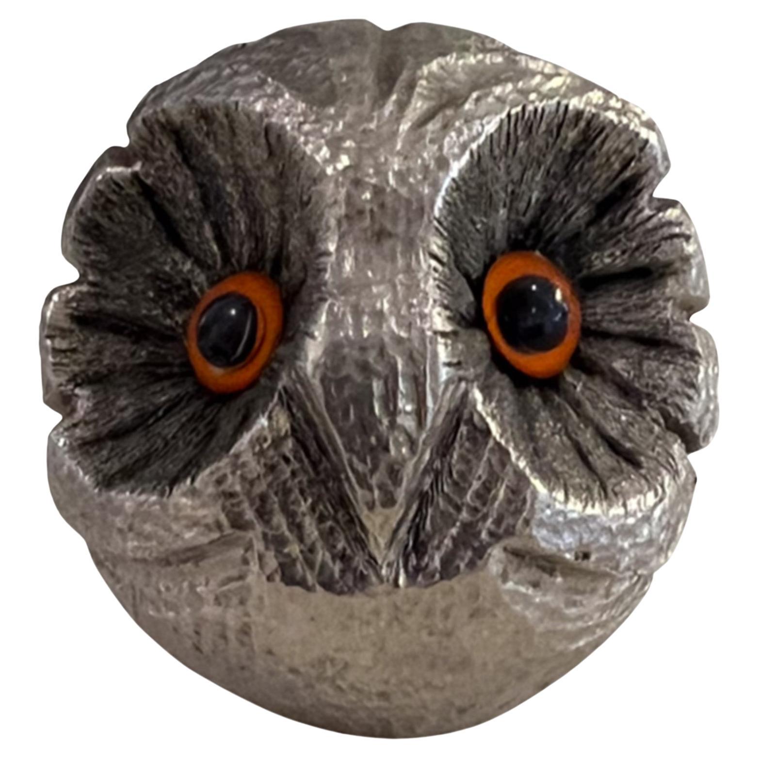 Italian 1960s Silver Owl Paperweight For Sale