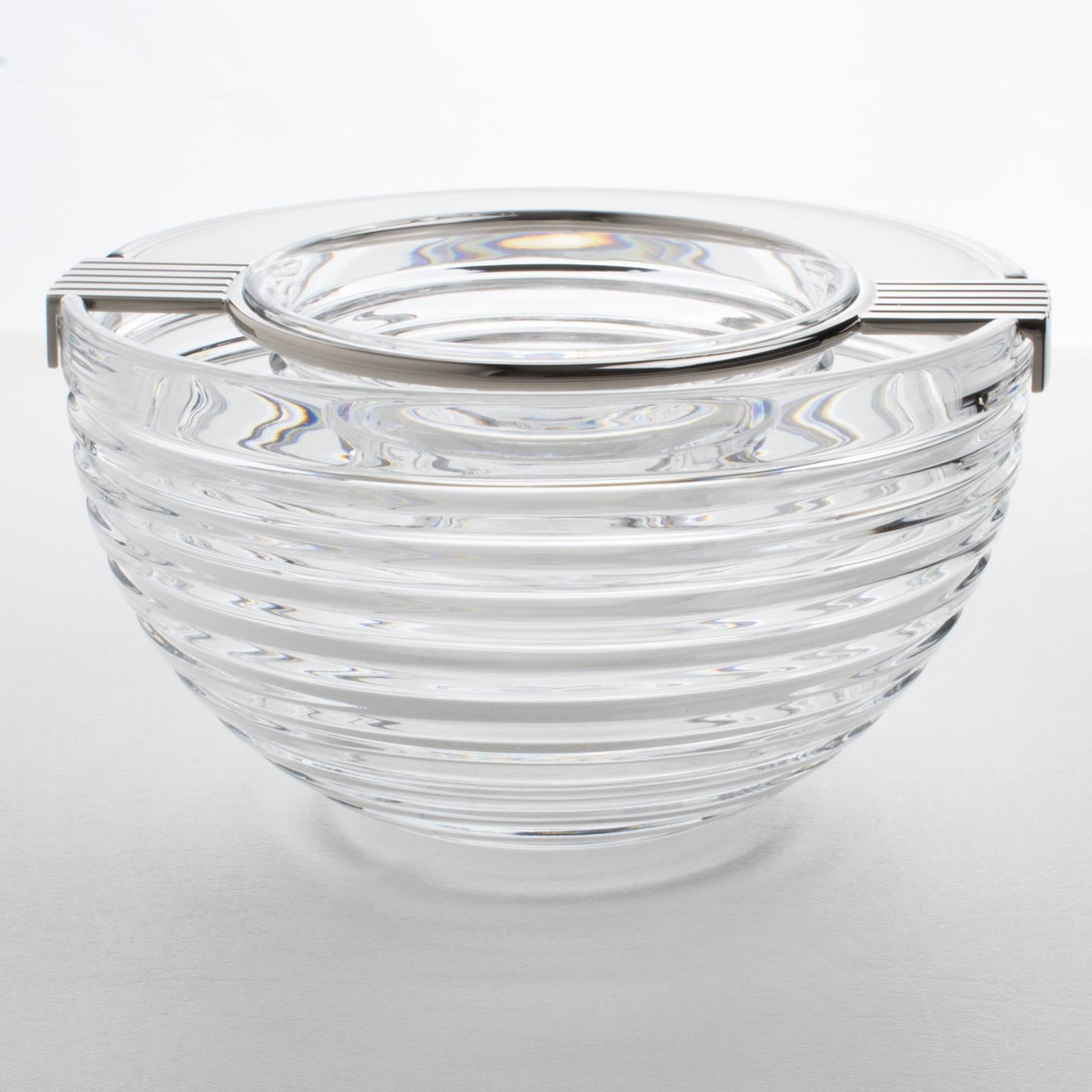 Italian 1960s Silver Plate and Crystal Caviar Bowl Dish by Riedel Mesa Italy In Excellent Condition In Atlanta, GA