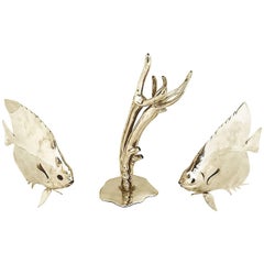 Italian 1960s Silver Plated Two Fish and a Coral