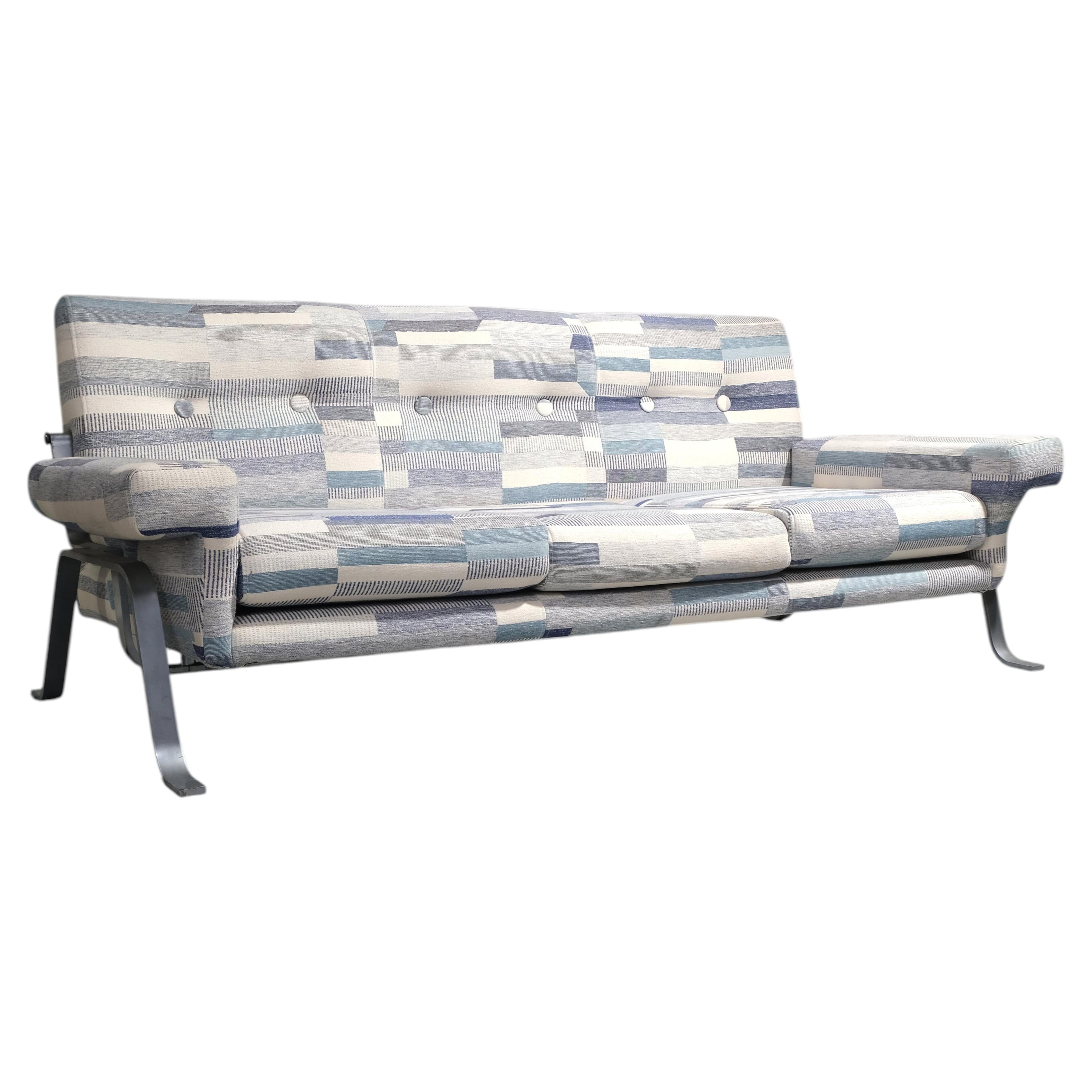 Gastone Rinaldi 1950s Brushed Steel Sofa in Anni Albers Christopher Farr Cloth For Sale