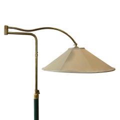 Italian 1960s Swing Arm Floor Lamp with Green Leather