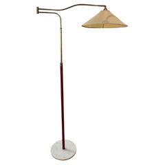 Retro Italian 1960s Swing Arm Floor Lamp with Red Leather