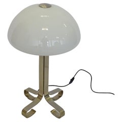 Vintage Italian 1960s Table Lamp in White Glass and Nickel