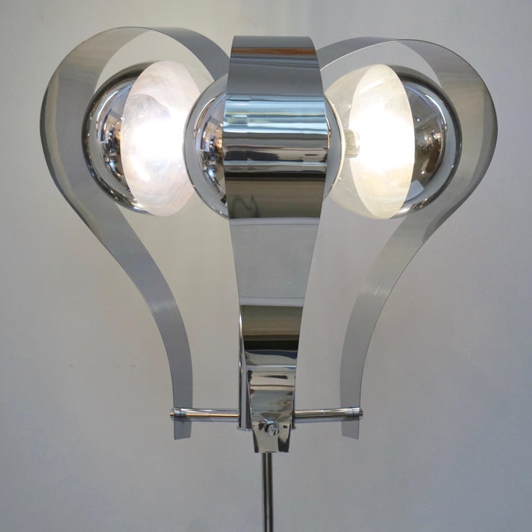Italian Tall Vintage Chrome and White Marble Table Lamp, 1960s For Sale 4