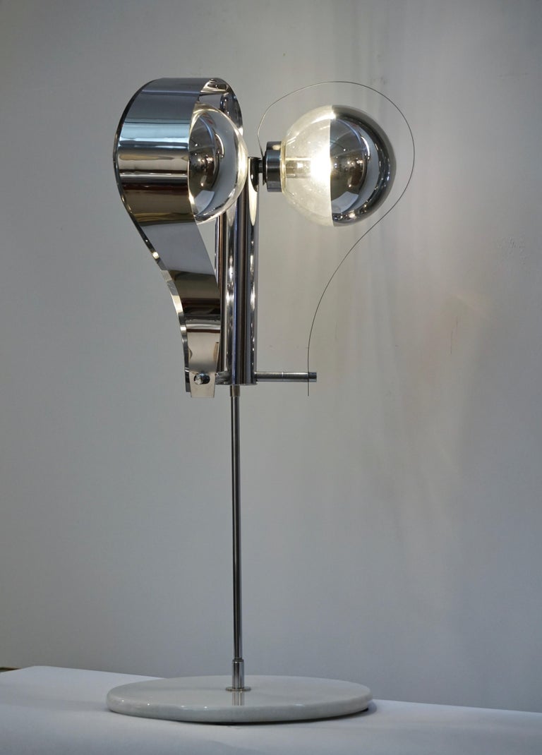 Italian Tall Vintage Chrome and White Marble Table Lamp, 1960s In Excellent Condition For Sale In New York, NY