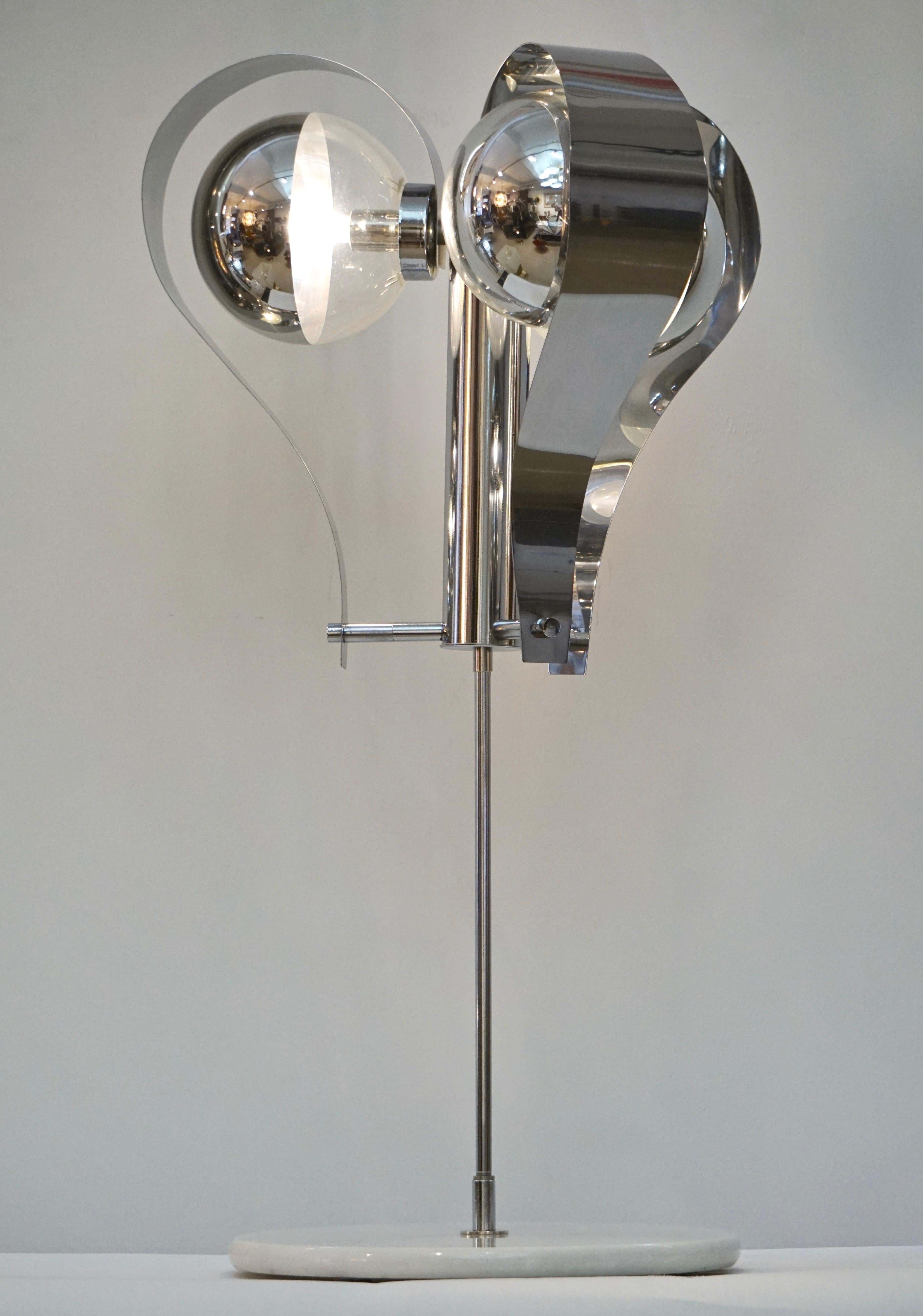 Mid-20th Century Italian Tall Vintage Chrome and White Marble Table Lamp, 1960s