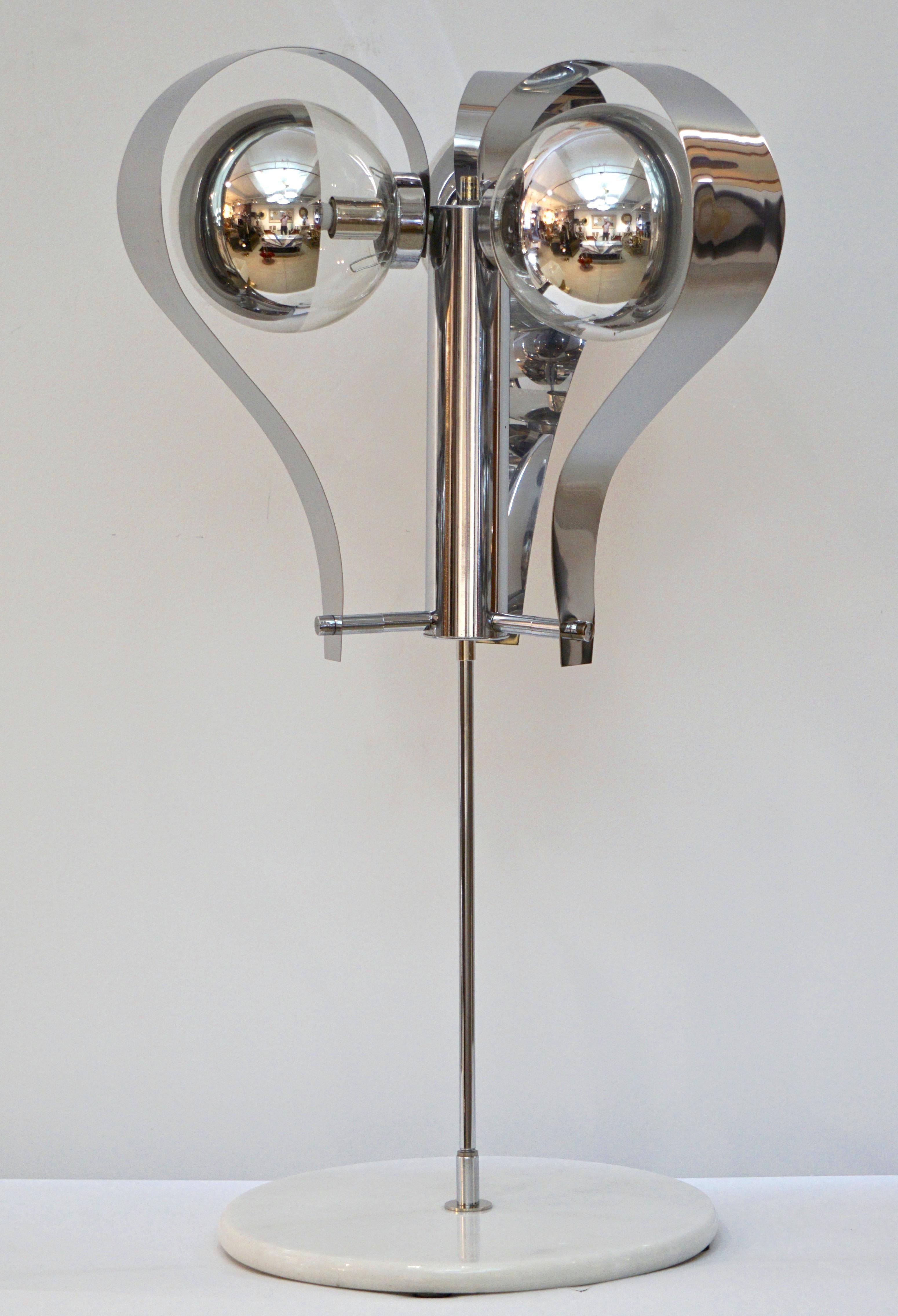 Italian Tall Vintage Chrome and White Marble Table Lamp, 1960s 1